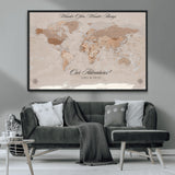 95243244-MGV-CV-36X24-Wander Often Wonder Always World Map Wall Art – Neutral Beige Adventure Canvas Print, Rustic Boho Travel Decor for Bedroom, Living