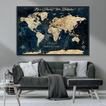 36970886-MGV-CV-36X24-Life is a Journey Not a Destination World Map Rustic Navy Beige Vintage Travel Wall Art Adventure Quote Canvas Print for Home