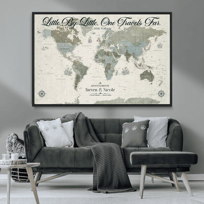 10693204-MGV-CV-36X24-Little By Little One Travels Far Tolkien Quote Blue Green World Map Adventure Wall Art Canvas Print Rustic Wanderlust Travel Decor