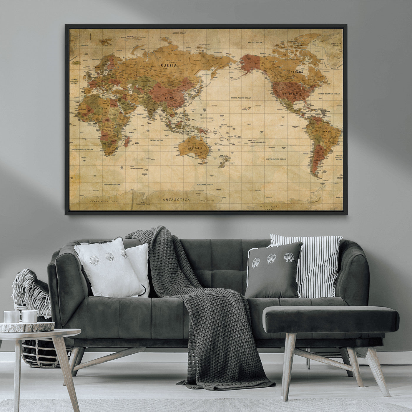 34565469-MGV-CV-36X24-World Map Wall Art – Classic Vintage Earth Tone World Atlas with Antique Aesthetic, Perfect Wall Decoration for Home, Living Room,