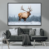 85177251-MGV-FC-36X24_Black-Elk Wall Art – Majestic Wildlife Canvas Print of Bull Elk Snowy Forest, Rustic Nature Decor for Living Room, Cabin, or Office