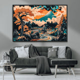 21638941-MGV-CV-36X24-Japanese Landscape Wall Art – Mount Fuji and Flowing River Ukiyo-e Style Canvas Print, Traditional Japan Inspired Artwork for