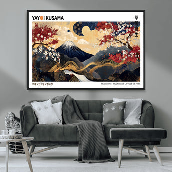 28945903-MGV-CV-36X24-Japanese Wall Art – Mount Fuji Canvas Print with Cherry Blossoms and Golden Wave Motifs, Traditional Asian Inspired Artwork for