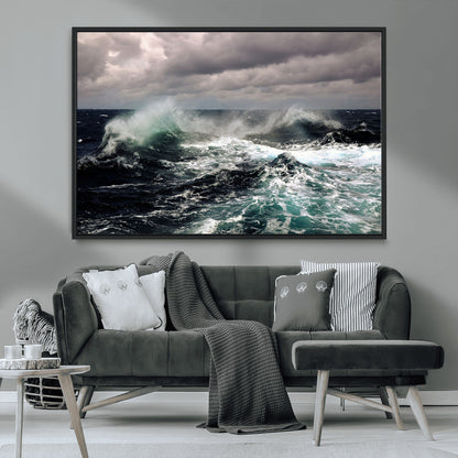 38622353-MGV-FC-36X24_Black-Stormy Ocean Waves Canvas Wall Art – Framed Turbulent Sea Print, Large Nature Canvas for Coastal, Living Room, or Office Spaces