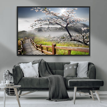 34632598CRY-MGV-FC-36X24_Black-Sakura Cherry Blossom Pathway Canvas Wall Art – Tranquil Walk Through Blossoming Nature – Ready to Hang