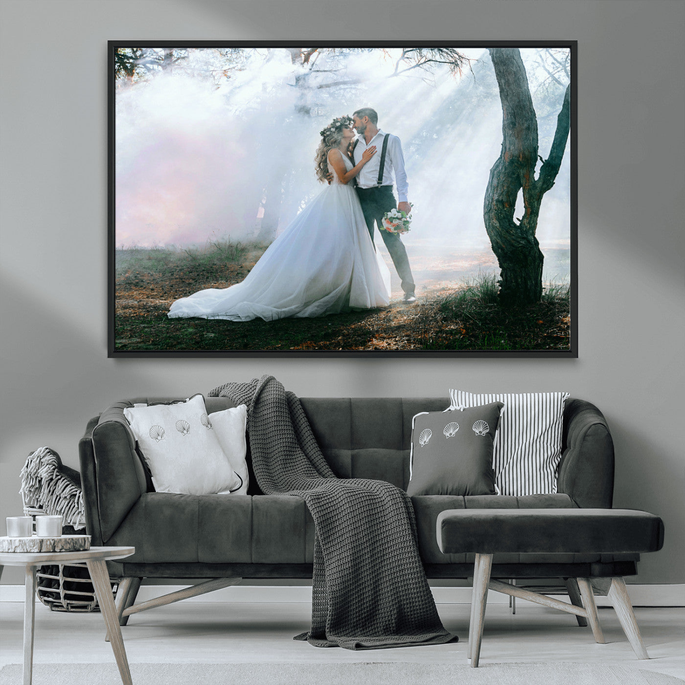 CSTM913-MGV-CV-36X24-Framed Wedding Canvas Print - Custom Wall Art Keepsake for Couples, Elegant Home Decoration Gift, Create Your Own Photo Canvas