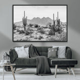 97436PHN-MGV-CV-36X24-Desert Landscape Wall Art – Black and White Cactus and Mountain Canvas Print, Southwestern Nature Photography for Living Room,