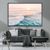 34064591-MGV-CV-36X24-Surfing Wall Art – Sunset Ocean Wave Canvas Print, Surfer Riding Sea Photography Decor for Bedroom, Living Room, Office, Coastal