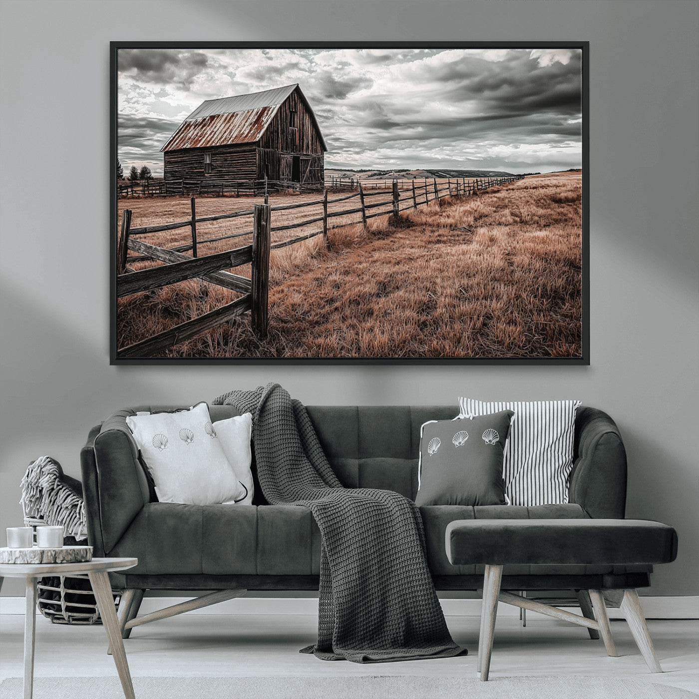 70676381-MGV-CV-36X24-Rustic Barn Wall Art – Weathered Farmhouse Canvas Print, Country Landscape Photography Decor for Bedroom, Living Room, Office,
