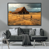 16480179-MGV-CV-36X24-Farmhouse Wall Art – Rustic Barn and Golden Field Canvas Print, Country Landscape Photography Decor for Bedroom, Living Room,