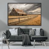 21991117-MGV-CV-36X24-Rustic Barn Wall Art – Weathered Farmhouse Canvas Print, Stormy Sky and Golden Field Photography Decor for Bedroom, Living Room,