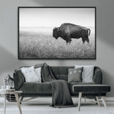 90861202-MGV-CV-36X24-Black and White Bison Canvas Wall Art – Rustic American Buffalo Print, Western Wildlife Photography for Farmhouse, Cabin, Office