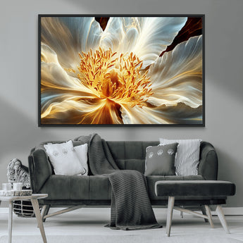 20862576-MGV-CV-36X24-Golden Abstract Flower Canvas Wall Art – Modern Botanical Bloom Print, Elegant Floral Artwork for Living Room, Bedroom, Office