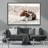 89096667-MGV-CV-36X24-Texas Longhorn Wall Art – Rustic Western Canvas Print, Cattle Photography Decor for Ranch House, Living Room, Office, Man Cave