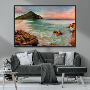 53831025-MGV-CV-36X24-Coastal Landscape Wall Art – Tropical Beach Ocean Canvas Print, Sunset Mountain View Photography Decor for Living Room, Bedroom,