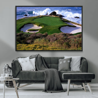 22776914-MGV-CV-36X24-Golf Course Wall Art – Oceanfront Green Canvas Print, Coastal Pebble Beach Photography Sports Decor for Living Room, Office, Man