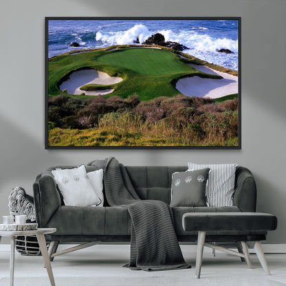22776914-MGV-CV-36X24-Golf Course Wall Art – Oceanfront Green Canvas Print, Coastal Pebble Beach Photography Sports Decor for Living Room, Office, Man