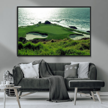 48473947-MGV-CV-36X24-Ocean Golf Course Wall Art – Panoramic Green Fairway Canvas Print, Coastal Golf Landscape Photography Sports Decor for Office, Man