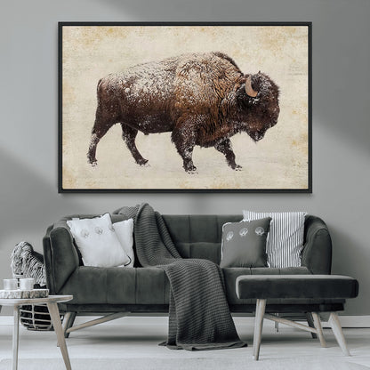 54810031-MGV-CV-36X24-Western Wall Art – Snow Covered Bison Canvas Print, Rustic Wildlife Photography Decor for Bedroom, Living Room, Office, Lodge,