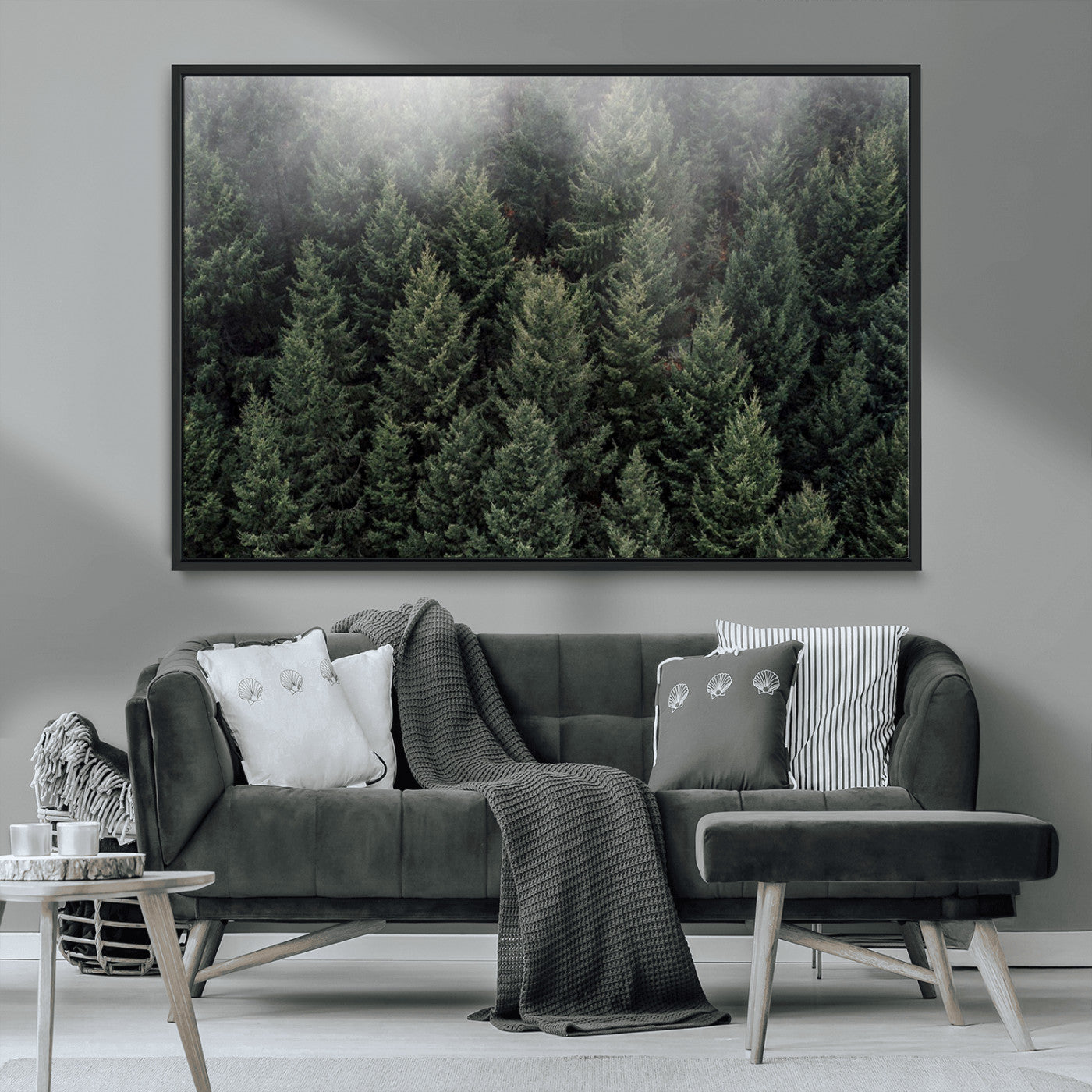 84059409-MGV-FC-36X24_Black-Forest Wall Art – Misty Evergreen Trees Canvas Print, Tranquil Nature Photography Decor for Bedroom, Living Room, Office, Cabin or