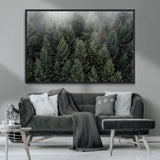 84059409-MGV-FC-36X24_Black-Forest Wall Art – Misty Evergreen Trees Canvas Print, Tranquil Nature Photography Decor for Bedroom, Living Room, Office, Cabin or