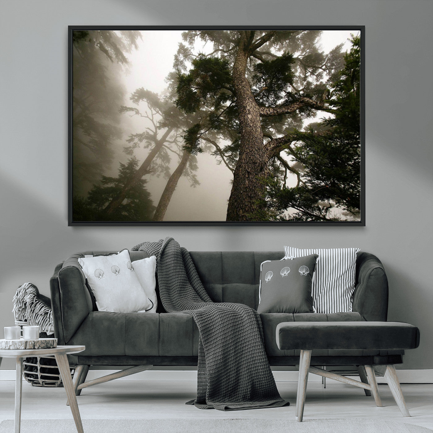 87969493-MGV-CV-36X24-Forest Wall Art – Misty Tall Trees Canvas Print, Dramatic Woodland Photography Decor for Bedroom, Living Room, Office, Cabin,
