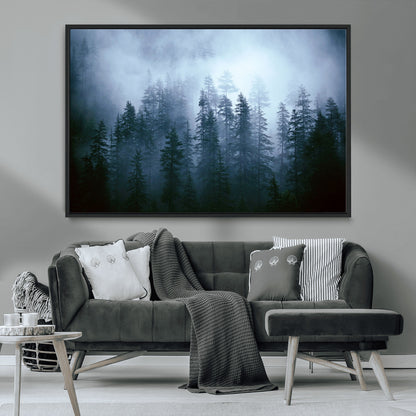 93439624-MGV-CV-36X24-Forest Wall Art – Misty Pine Trees Canvas Print, Moody Nature Photography Decor for Bedroom, Living Room, Office, Cabin, Lodge or