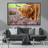 64069351-MGV-CV-36X24-Farmhouse Wall Art – Highland Cow in Wildflowers Canvas Print, Rustic Country Cattle Photography Decor for Bedroom, Living Room,