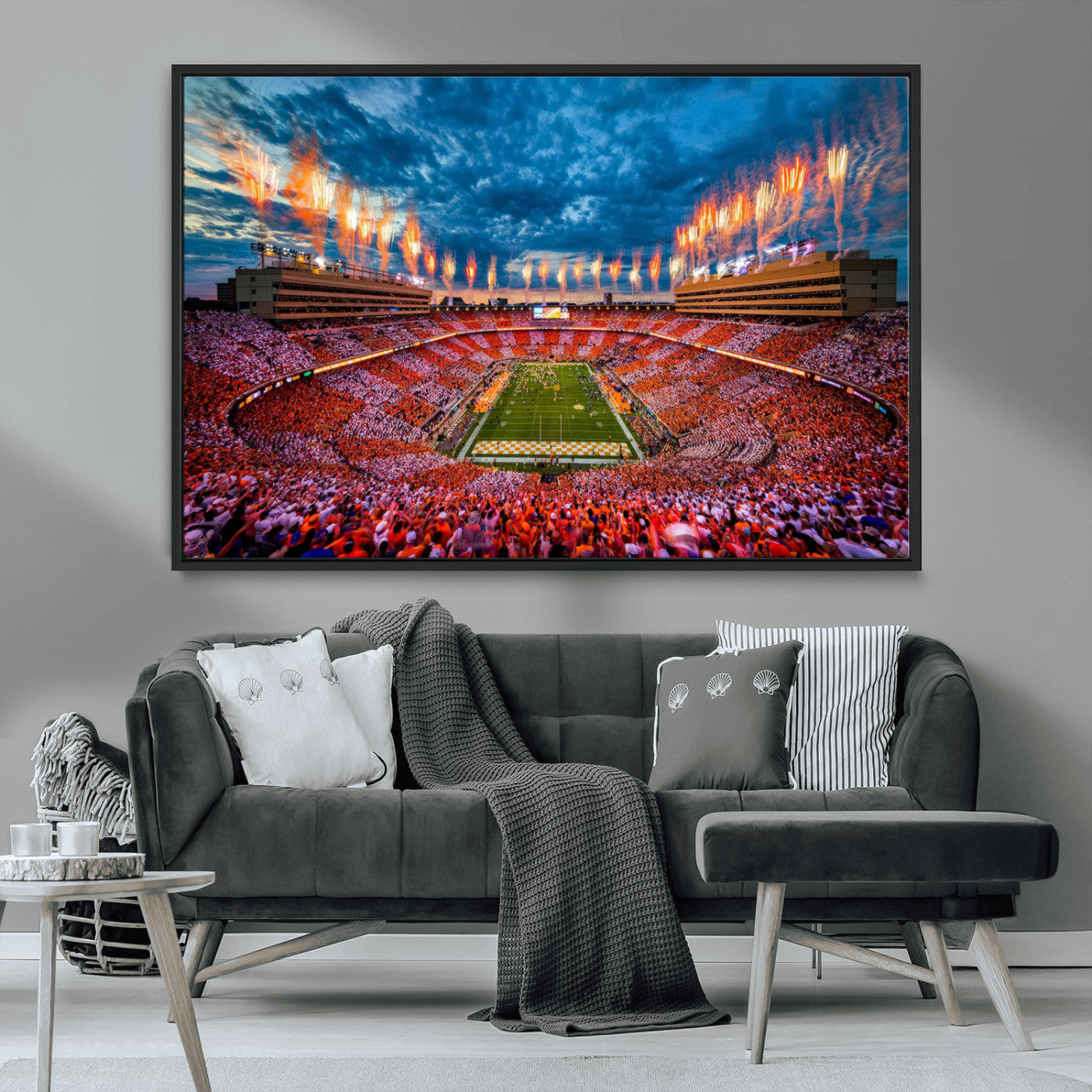 94266219-MGV-CV-36X24-Neyland Stadium Wall Art – Tennessee Volunteers Checkerboard Game Day Canvas Print, College Football Fireworks Decor for Man Cave