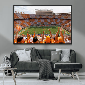 76011417-MGV-CV-36X24-Tennessee Volunteers Wall Art – Neyland Stadium Checkerboard Crowd Canvas Print, Vols Football Game Day Fan Perspective Sports