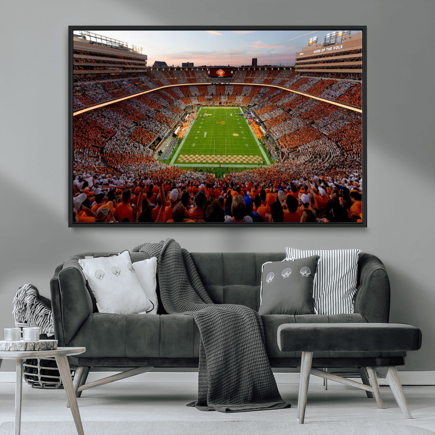 37160229-MGV-FC-36X24_Black-Neyland Stadium Wall Art – Panoramic Tennessee Volunteers Sunset Canvas Print, Checkerboard Crowd Football Game Day Decor for
