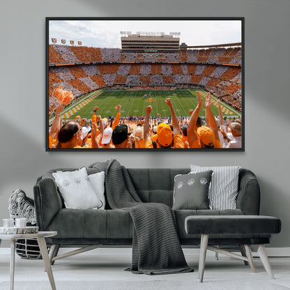 76011417-MGV-CV-36X24-Neyland Stadium Wall Art – Panoramic Tennessee Volunteers Checkerboard Crowd Canvas Print, Day Game Football Celebration Sports