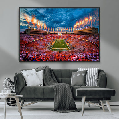 94266219-MGV-CV-36X24-Neyland Stadium Wall Art – Panoramic Tennessee Volunteers Checkerboard Crowd Fireworks Canvas Print, Football Game Day Sports