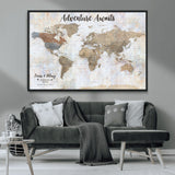 30792405-MGV-CV-36X24-Personalized World Map Wall Art – Rustic Beige Adventure Travel Map with Custom Couple Names, Vintage Wall Decor for Home or