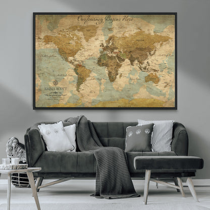 54795344-MGV-CV-36X24-Personalized World Map Wall Art – Vintage Adventure Travel Map with Custom Names, Rustic Wall Décor for Couples, Families