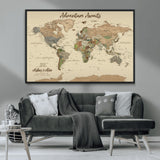 53442996-MGV-CV-36X24-Personalized World Map Wall Art – Adventure Awaits Vintage Travel Map with Custom Couple Names, Rustic Wall Decor for Home,
