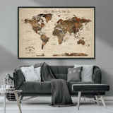 48225643-MGV-CV-36X24-Personalized World Map Wall Art – Rustic Vintage Adventure Travel Map with Custom Couple Names, Romantic Wall Decor for Home or