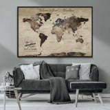 78610079-MGV-FC-36X24_Black-Personalized World Map Wall Art – Vintage Rustic Travel Map with Custom Family Name, Adventure Wall Decor for Home, Family Gift or