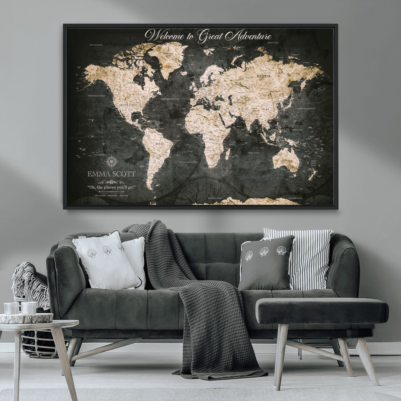 70534097-MGV-CV-36X24-Personalized World Map Wall Art – Dark Vintage Adventure Style Travel Map with Custom Names, Unique Wall Decor for Couples, Home
