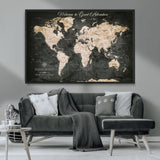 70534097-MGV-CV-36X24-Personalized World Map Wall Art – Dark Vintage Adventure Style Travel Map with Custom Names, Unique Wall Decor for Couples, Home