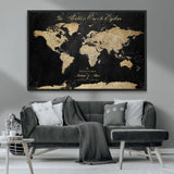 98947257-MGV-CV-36X24-Personalized World Map Wall Art – Vintage Black Adventure Travel Map with Custom Names, Elegant Push Pin Canvas for Couples Home