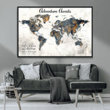 11751559-MGV-CV-36X24-Personalized World Map Wall Art – Elegant Adventure Travel Tracker Map for Couples & Families, Push Pin Canvas Poster Decor for Home, Office