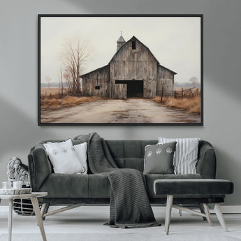 90499-MGV-CV-36X24-Old Barn Wall Art Canvas Print, Framed Rustic Barn Art Picture Print, Abandoned Farm Perfect Rustic Farmhouse Decor Artwork