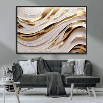 41237-MGV-CV-36X24-Gold Waves Wall Art Canvas Print, Framed Elegant Flow Art Picture Print, Luxury Layers Perfect Minimal Luxe Decor Artwork