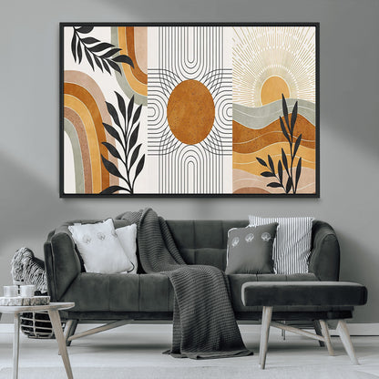 32359-MGV-CV-36X24-Modern Sun Wall Art Canvas Print, Framed Retro Horizon Art Picture Print, Sunburst Design Perfect Mid Century Boho Decor Artwork