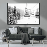 49274-MGV-CV-36X24-Snowy Forest Wall Art Canvas Print, Framed Ski Lift Art Picture Print, Mountain Snow Perfect Minimal Winter Lodge Decor Artwork