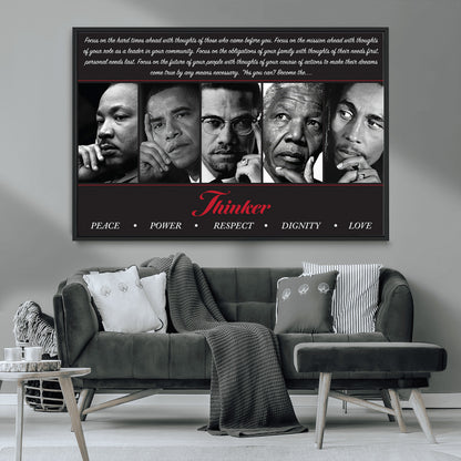 45112-MGV-CV-36X24-Black Icons Wall Art Canvas Print, Framed Thinker Art Picture Print, Motivational Quote Perfect Cultural Modern Decor Artwork