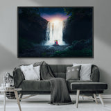 56359-MGV-CV-36X24-Lilo Stitch Wall Art Canvas Print, Framed Stitch Angel Art Picture Print, Cartoon Waterfall Perfect Tropical Fantasy Decor Artwork