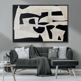 33714-MGV-CV-36X24-Monochrome Design Wall Art Canvas Print, Framed Modern Linework Art Picture Print, Textured Shapes Perfect Monochrome Modern Decor