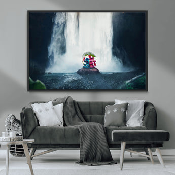 32259-MGV-CV-36X24-Stitch Angel Wall Art Canvas Print, Framed Stitch Waterfall Art Picture Print, Cartoon Couple Perfect Moody Fantasy Decor Artwork